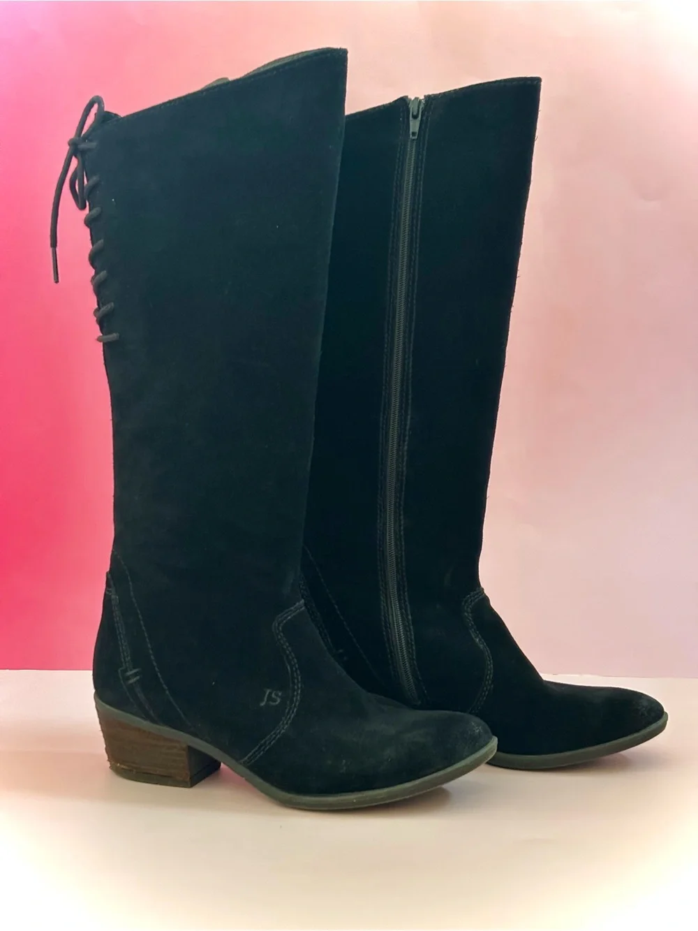 Josef Seibel Black Suede Boots with Back Lace Detail